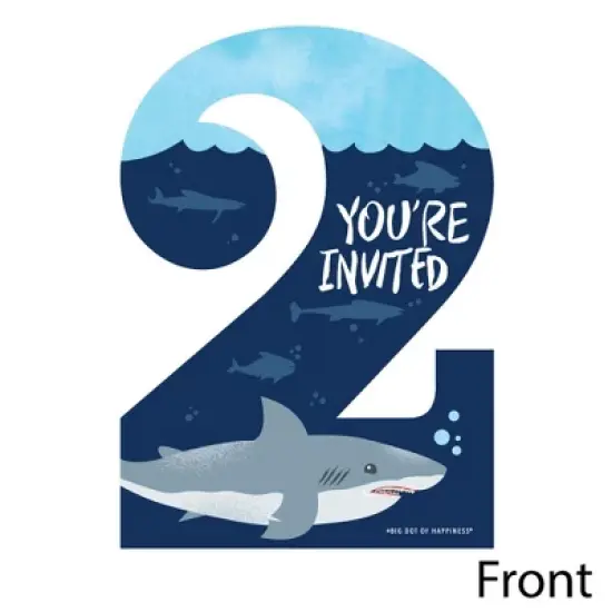 Big Dot of Happiness 2nd Birthday Shark Zone - Shaped Fill-in Invites - Jawsome Second Birthday Party Invitation Cards with Envelopes - Set of 12 image {1}