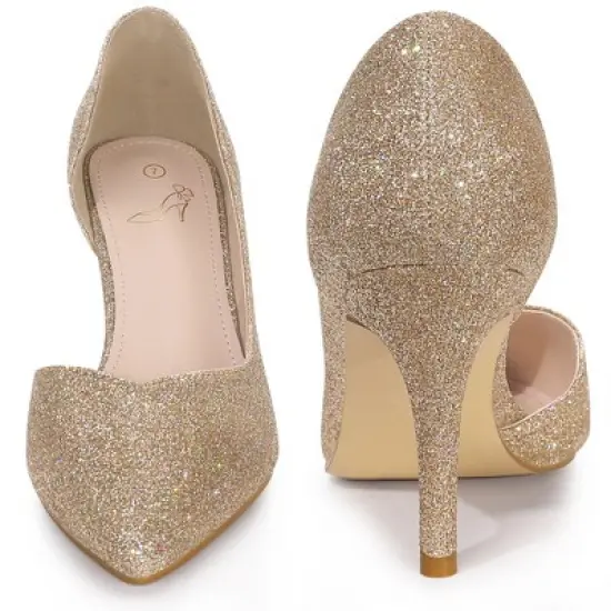 Perphy Glitter Pump Pointed Toe Slip-on Stiletto Heels Pumps for Women image {1}