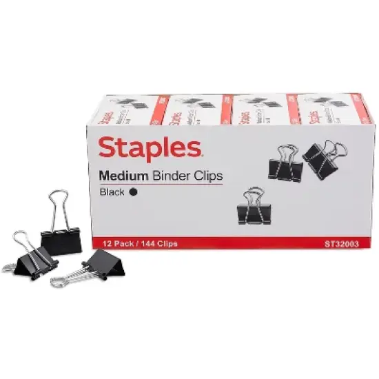 Staples Medium Binder Clips Bulk PK Blk 1 1/4" Size with 5/8" Capacity 144/PK 395200 image {6}