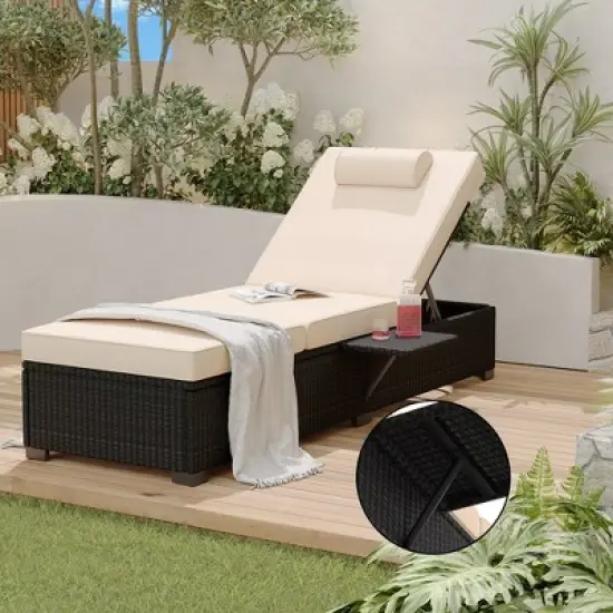 Outdoor PE Wicker Chaise Lounge Chairs Set of 2 Patio Brown Rattan Reclining Chair Adjustable Backrest Pool Sunbathing Recliners with Cushion Cover image {3}