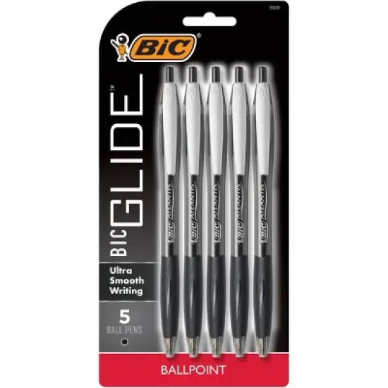 BiC 5pk Retractable Ballpoint Pens Black: 1.0mm Point, Contoured Rubber Grip, Pocket Clip, Stationery & Office Supplies image {8}