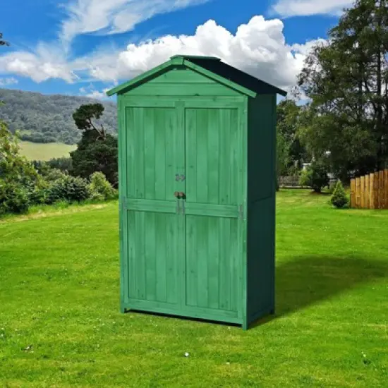 Gulches Outdoor Wood Storage Shed, Garden Tool Cabinet with Waterproof Asphalt Roof, Double Doors, Multiple-tier Shelves,Forest Green image {5}