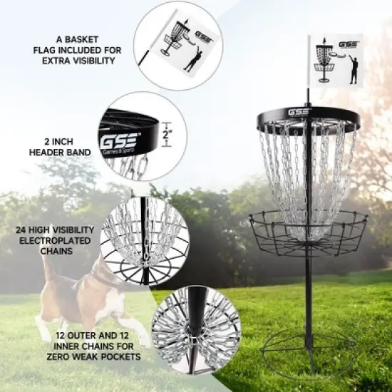 GSE Professional 24-Chain Disc Golf Basket, Metal Flying Disc Golf Practice Target image {2}