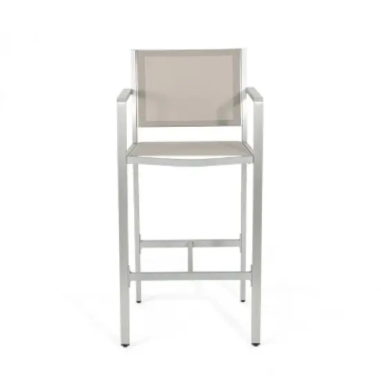 29.50" Barstools with Silver Rust-Proof Aluminum Frame, Grey Mesh, Set of 2 image {4}