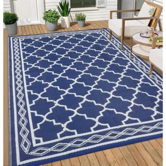 Outdoor Rugs, Patio Rugs - 9x18 Large Waterproof Reversible Plastic Straw Rug, Easy Cleaning for RV, Porch, Deck, Balcony, Camping image {2}
