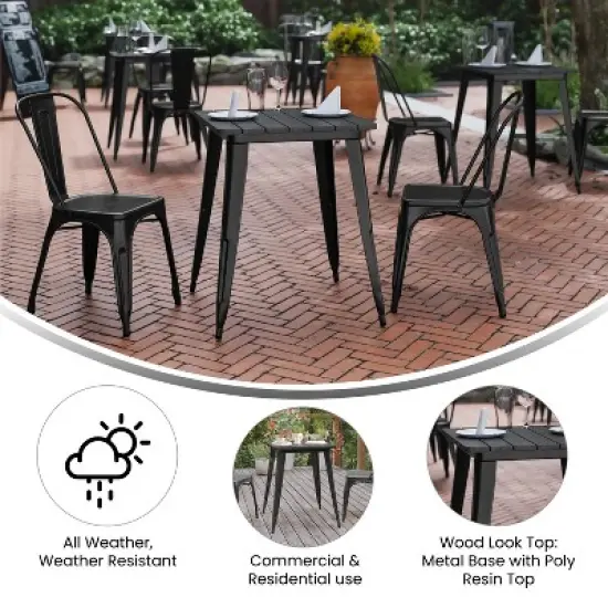 Flash Furniture Declan Commercial Grade Indoor/Outdoor Dining Table, 23.75" Square All Weather Poly Resin Top with Steel Base image {4}