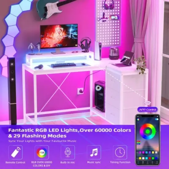 L Shaped Home Office Desk, Storage Shelves Gaming Computer Desk with Drawers & Shelves for Home Office image {3}