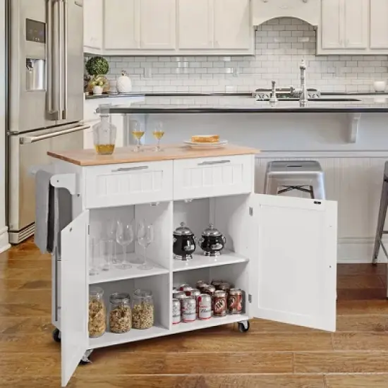 Costway Rolling Kitchen Cart Island Heavy Duty Storage Trolley Cabinet Utility White image {1}
