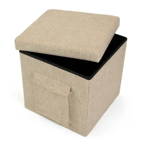 Folding Storage Ottoman with Exterior Multi Purpose Pocket - Humble Crew image {1}