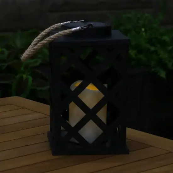 Sunnydaze Outdoor Modern Crosshatch Hanging Tabletop Solar LED Rustic Farmhouse Decorative Candle Lantern - 9" image {7}