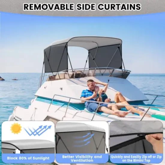 3 Bow Bimini Tops, Mesh Sidewalls Support Poles, Marine Grade Canvas Top, Includes 2 Straps Storage Boot 1 Inch Aluminum Frame image {2}