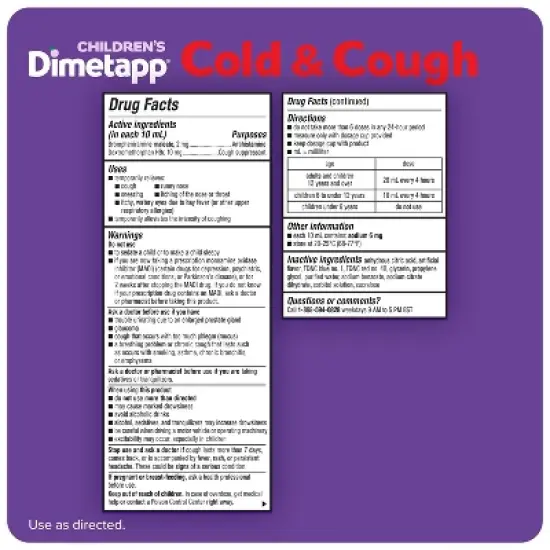 Dimetapp Children Cold & Cough Liquid Grape 8 Oz image {4}