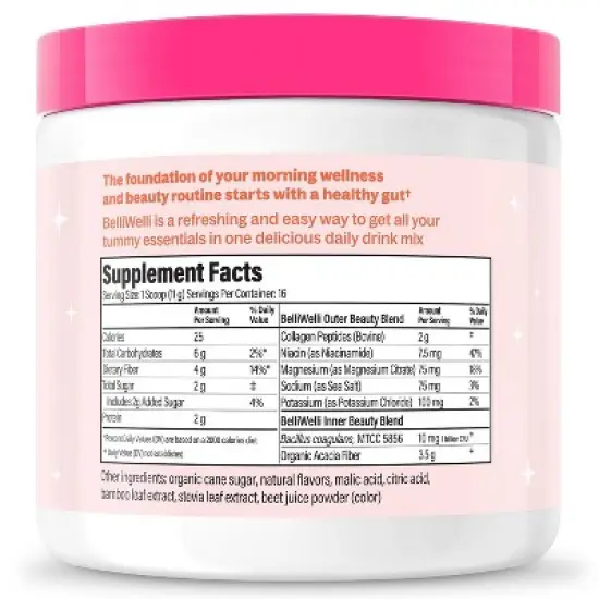 BelliWelli Daily Fiber Supplement + Probiotics, Electrolytes, Collagen, Powder - Tropical Breeze - 16 servings image {1}