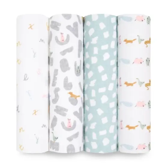 aden + anais Essentials Swaddle Baby Blanket Set - Alphabet Animals - 4pk image {1}