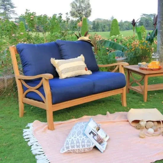 Abbington Teak Patio Loveseat with Cushion - Navy - Cambridge Casual image {2}