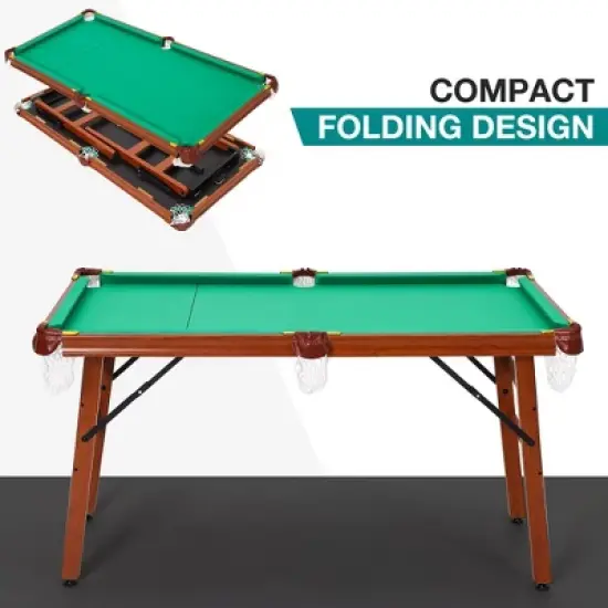 55-inch Folding Billiard - Portable Pool Table, Billiard Game Table with 2 Cue Sticks 16 Balls Triangle Chalk for Kids and Adults image {2}