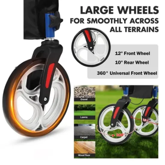 GustoWave Walker for Seniors,Folding Walker and Transport Wheelchair Combo for Seniors,Rollator with Seat, Backrest, Hand Brakes & Footrests image {5}