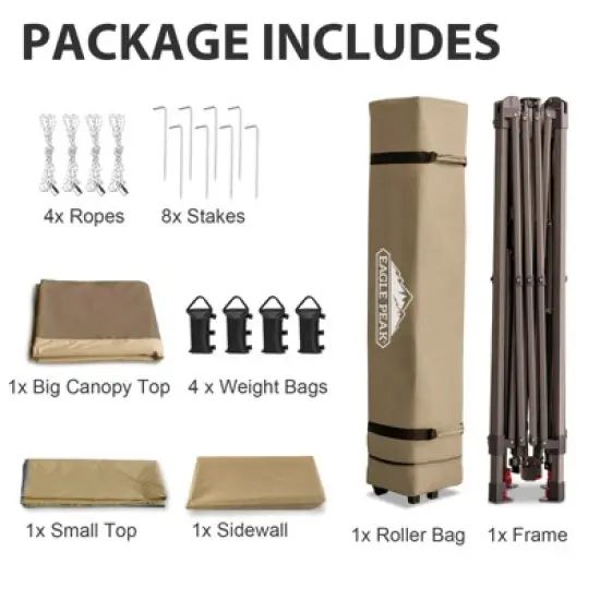 EAGLE PEAK 13'x13' Pop up Canopy Tent w/ One Wall,Portable Sun Shelter for Camping image {8}