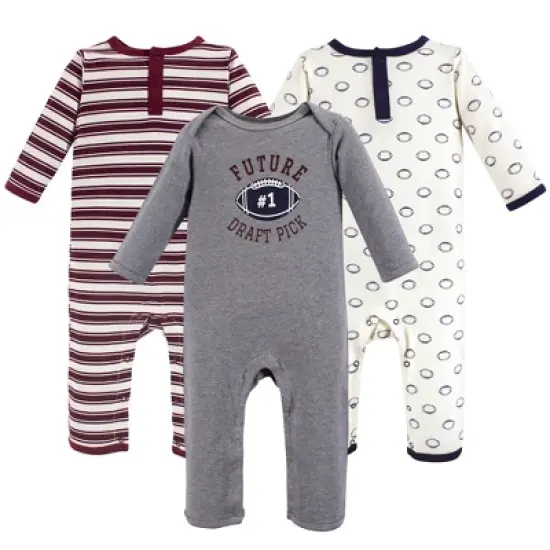Hudson Baby Infant Boy Cotton Coveralls 3pk, Football image {1}