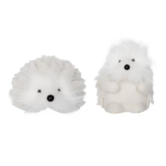Transpac Plush Snowy Hedgehogs Set of 2 Decorative Figurines for Christmas Indoor Tabletop Decor and Gift Giving image {1}