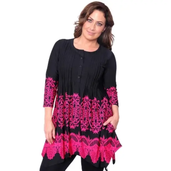 Women's Plus Size 3/4 Sleeve Printed Lucy Tunic Top - White Mark image {8}