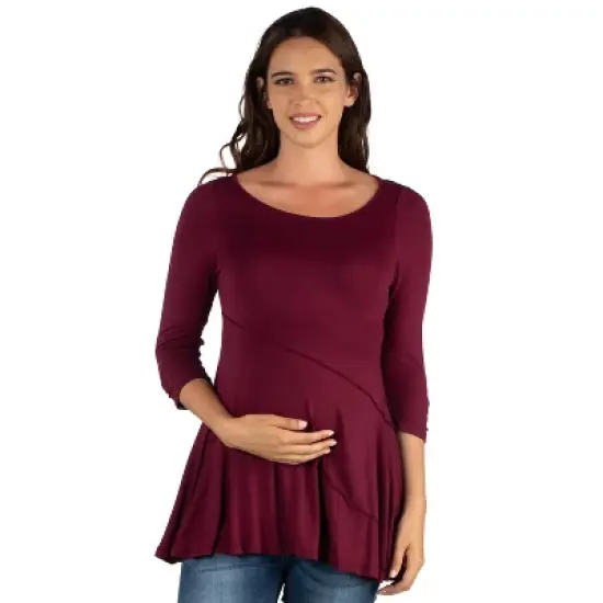 24seven Comfort Apparel Ruched Sleeve Swing Maternity Tunic Top image {6}