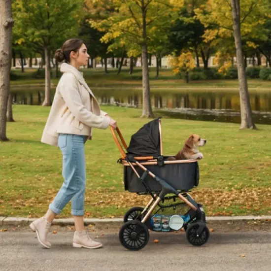 VEVOR Pet Stroller, 4 Wheels Dog Stroller Rotate with Brakes, 66 lbs Weight Capacity,with Detachable Carrier, Storage Basket and Pet Pad image {1}