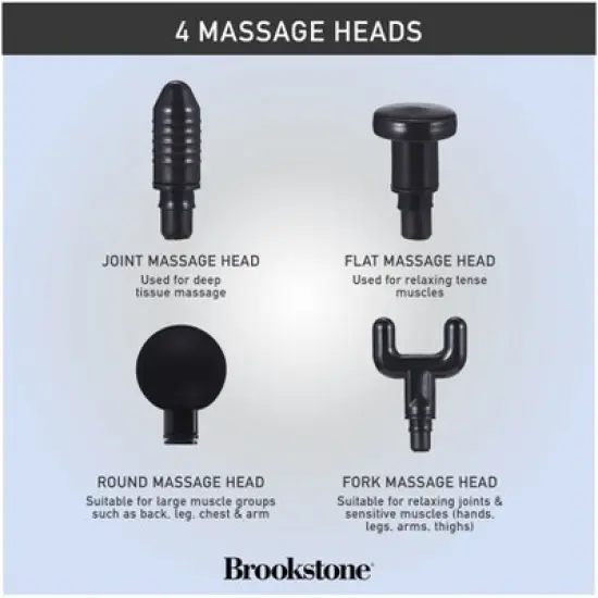 Brookstone Ergo Pulse Cordless Percussion Massager &ndash; Rechargeable with 4 Speeds, 4 Heads & Storage Case image {4}