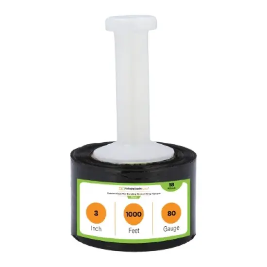 PSBM 18 Rolls 3" x 1000 Ft. Black Hand Wrap Stretch Shrink Film with Handle, 80 Ga image {1}
