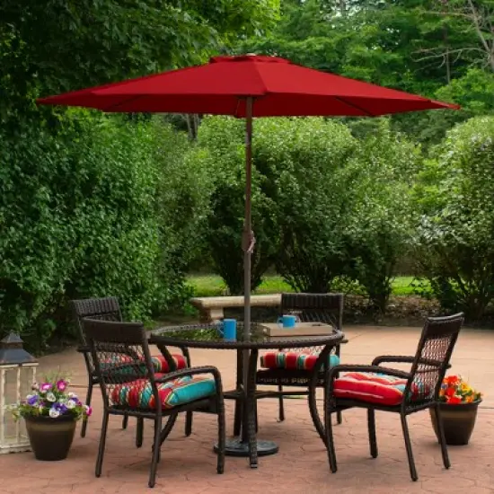 Northlight 9ft Outdoor Patio Market Umbrella with Hand Crank and Tilt, Red image {1}