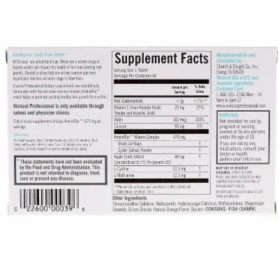 Viviscal PRO Advanced Hair Health PROFESSIONAL STRENGTH Dietary Supplements (60 tablets) AminoMar Marine Complex & Biotin image {4}
