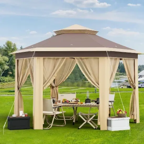 10x10 FT Pop Up Canopy Tent, Gazebo with Mosquito Netting, Adjustable Height Outdoor Gazebo image {10}