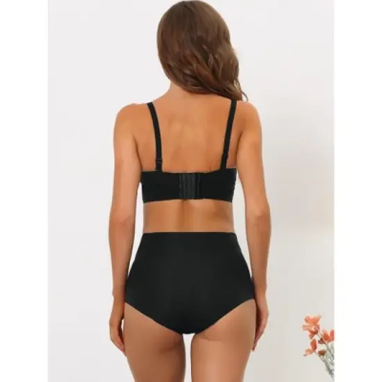 Allegra K Women's Wirefree Non-Slip Front Buckles Strapless Bandeau Bra and Panty Sets image {1}