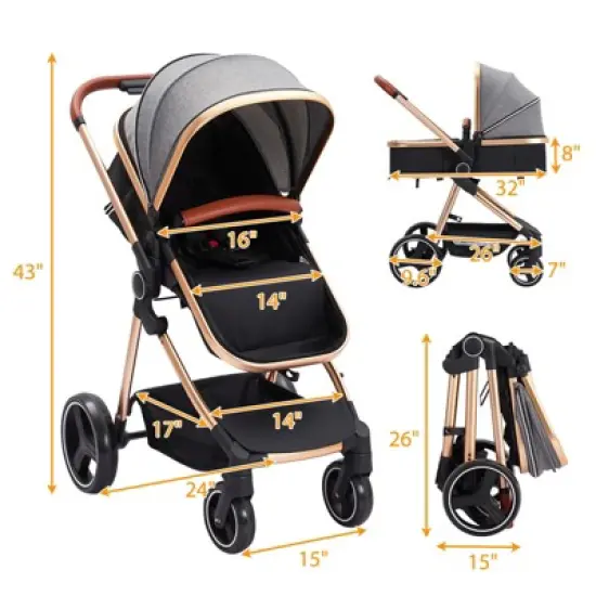 Garvee 2-in-1 Convertible Baby Stroller with Bassinet Mode - Foldable Infant Stroller to Explore More- Toddler Stroller with Reversible Stroller Seat image {1}
