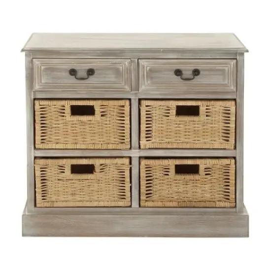 Wood Storage Accent Chest 4 Wicker Basket Drawers Taupe - Olivia & May image {9}