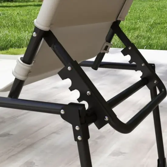 TIRAMISUBEST Set of 2 Adjustable Lounge Chairs - Outdoor Folding Chaise Lounges with Sunshade & Pillow, Reclining Tanning Chairs (Cream White) image {6}