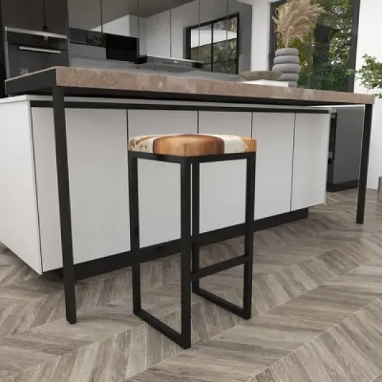 Industrial Cowhide and Metal Bar Height Stool Brown - Olivia & May image {19}