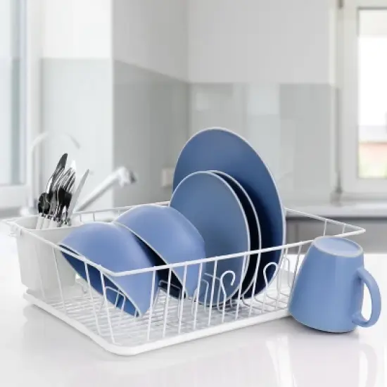 MegaChef 17.5 Inch Single Level Dish Rack with 14 Plate Positioners and a Detachable Utensil Holder image {5}