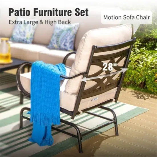 Captiva Designs 4pc Extra Large Metal Outdoor Patio Fire Pit Set with Rocking Pattern-back Chairs image {3}