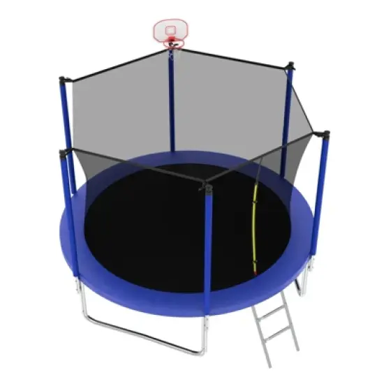 Okak 8/12/14/15/16FT Outdoor Trampolines with Enclosure Net, Toddler Trampoline with Balance Bar, Basketball Hoop and Ball, Rebounder for Garden image {5}