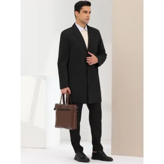 Lars Amadeus Men's Classic Solid Slim Fit Notch Lapel Single Breasted Long Overcoat image {3}