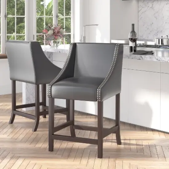 Merrick Lane 24 Inch Counter Height Stool with Nailhead Trim - Set of 2 image {1}