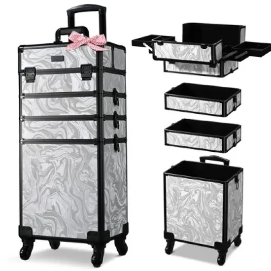 Byootique 4in1 Rolling Makeup Train Case Cosmetic Organizer Wheel image {10}