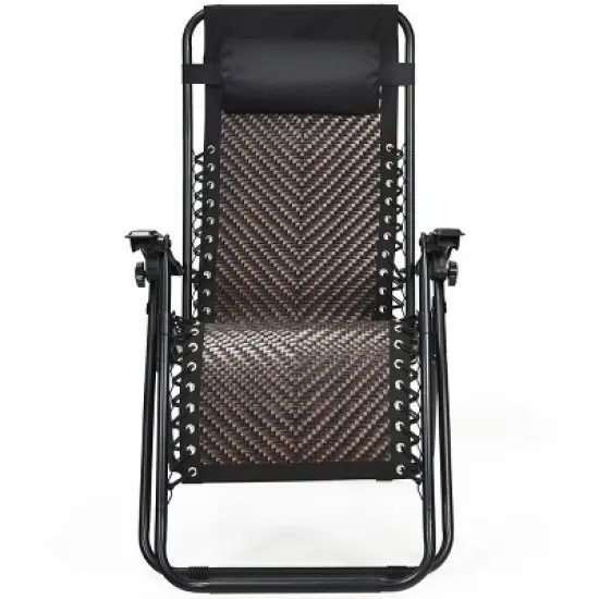 Tangkula Brown Folding Recliner Patio Rattan Zero Gravity Lounge Chair With Headrest image {9}