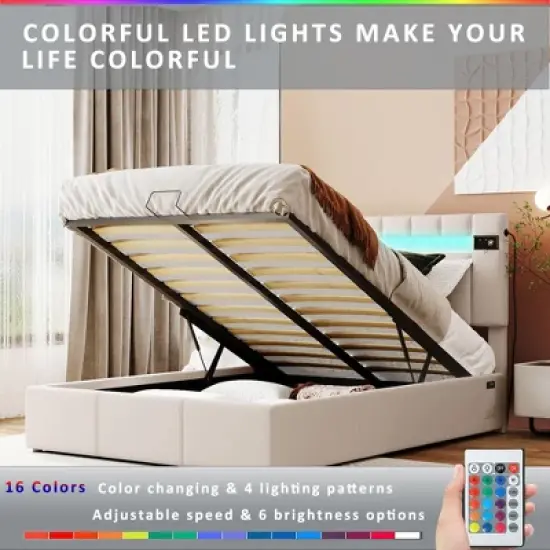 Upholstered Bed with LED light, Bluetooth Player and USB Charging, Hydraulic Storage Bed in Velvet Fabric-ModernLuxe image {2}