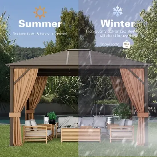 Costway 12' x  10' Patio Hardtop Gazebo W/ Galvanized Steel Top Aluminum Frame Outdoor image {4}