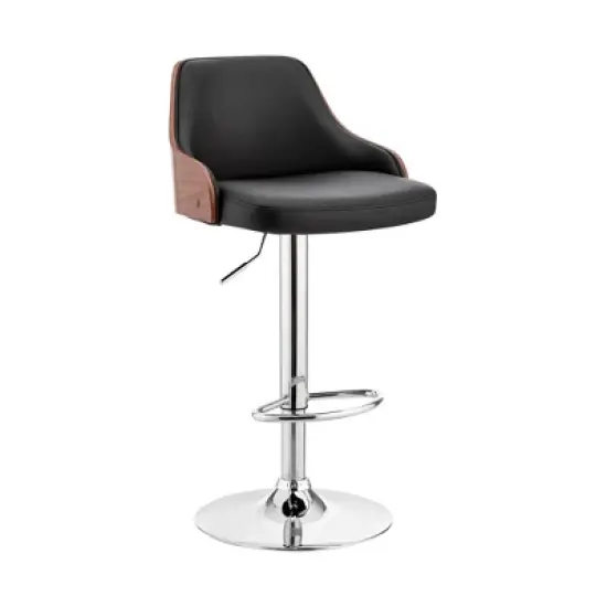 Asher Adjustable Counter Height Barstool with Faux Leather Chrome Finish - Armen Living image {10}