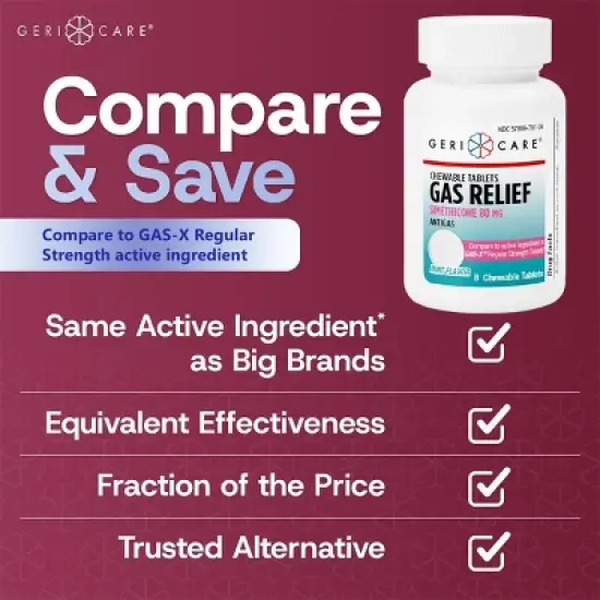 Geri Care Simethicone 80mg Gas Relief Chewable Tablets Mint, 8 Count image {2}