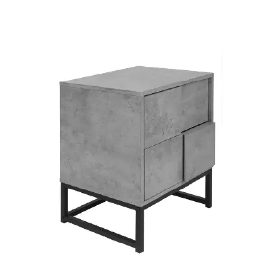 Modern Nightstand with Geometric Elements, Bedside Table with 2 Drawers, Cement Gray-ModernLuxe image {6}