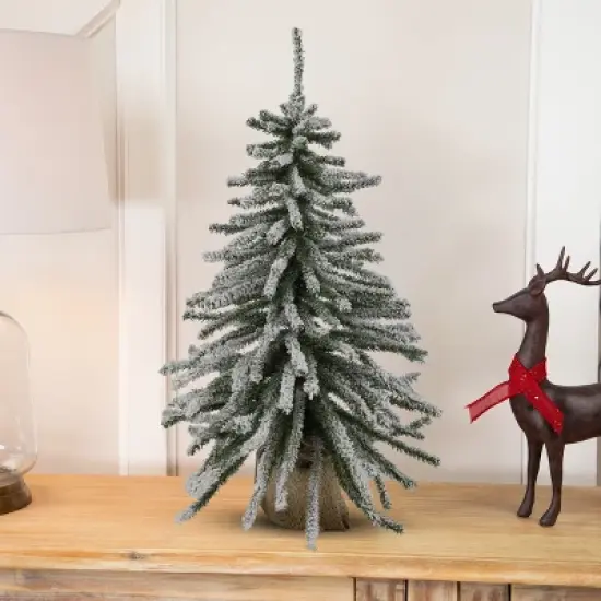 Northlight Potted Flocked Downswept Mini Village Pine Medium Artificial Christmas Tree - 2' - Unlit image {1}